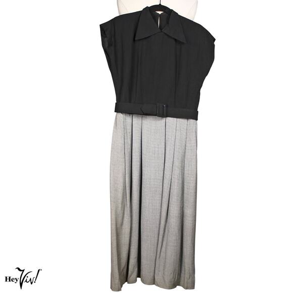 Vintage 1940s Dress Padded Shoulder Metal Zip Herringbone Sz S B34 W26 - Hey Viv - Picture 1 of 8